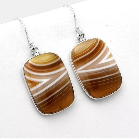 Natural Botswana agate sterling silver earrings - Picture 4 of 4
